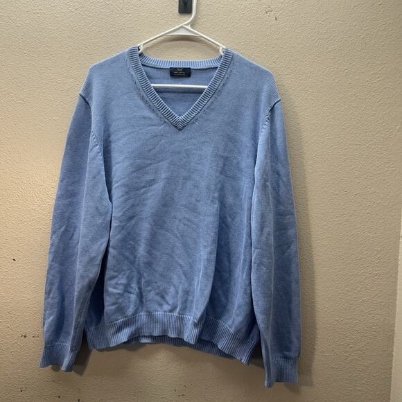 Brooks Brothers Sweater Mens Large Blue Supima Cotton V-Neck Pullover Preppy - Picture 1 of 4